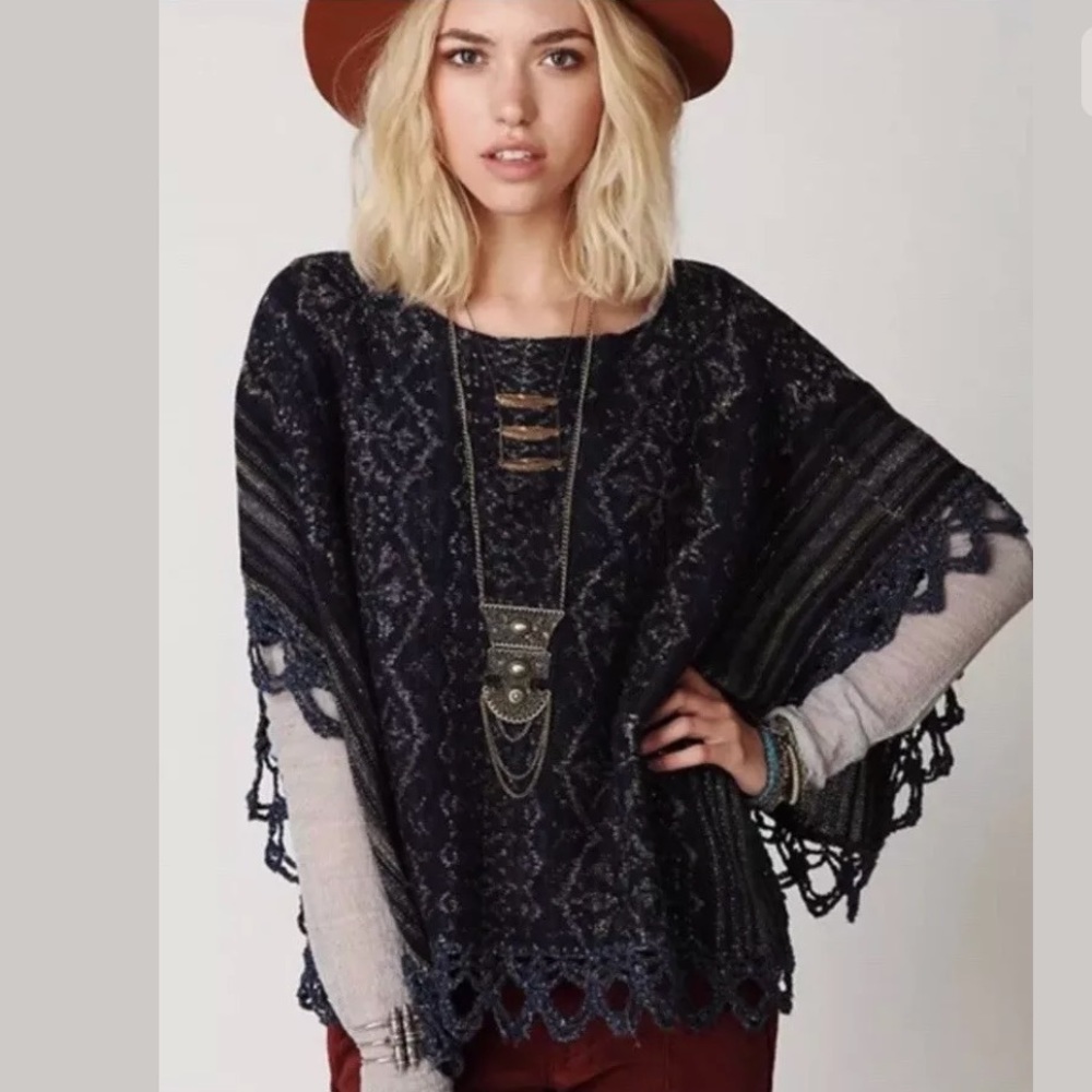 Free People Casablanca Midnight Poncho Cape